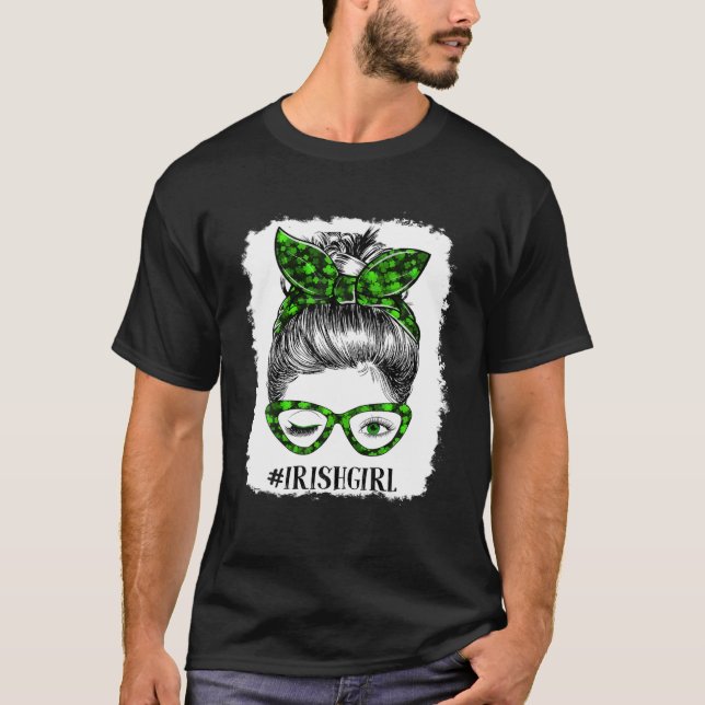 Camiseta Feliz Día de San Patricio Gracioso Messy Bun Shamr (Anverso)