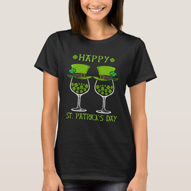 Camiseta Feliz Día De San Patricio Shamrock Bebiendo Vino D (Anverso)