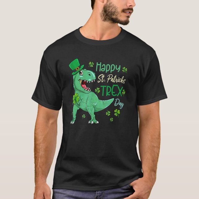 Camiseta Feliz Día de San Patricio T Rex San Patricio Dinos (Anverso)