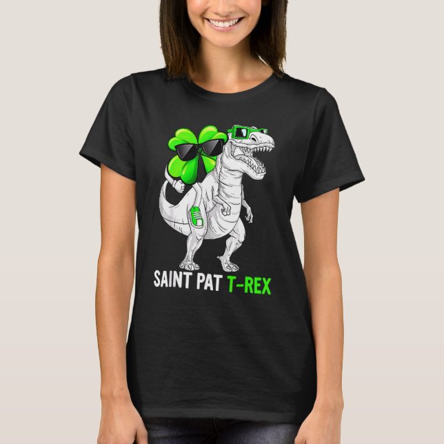 Camiseta Feliz Día de San Patricio T Rex San Patricio Dinos (Anverso)