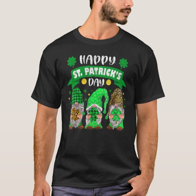 Camiseta Feliz Día de San Patricio Tres Gnome Shamrock Leop (Anverso)