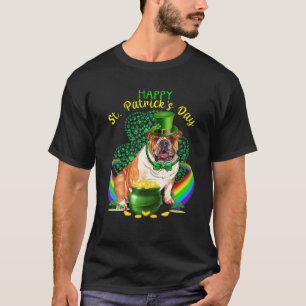 Camiseta Feliz Día de San Patrón Bulldog Leprechaun Gorra S
