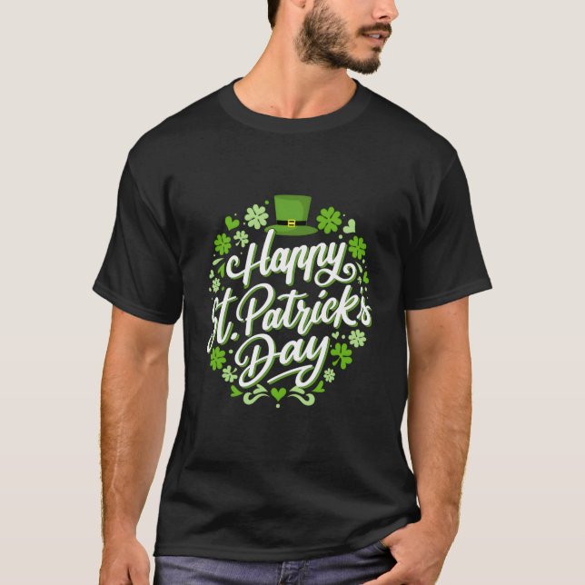 Camiseta Feliz Día De San Patrón Con Shamrock Para Irlandés (Anverso)