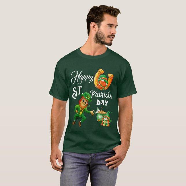 Camiseta Feliz Día de San Patrón Lucky Leprechaun Pot de Or (Anverso completo)