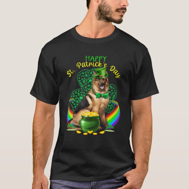 Camiseta Feliz Día de San Patrón Pastor Alemán Leprechaun S (Anverso)