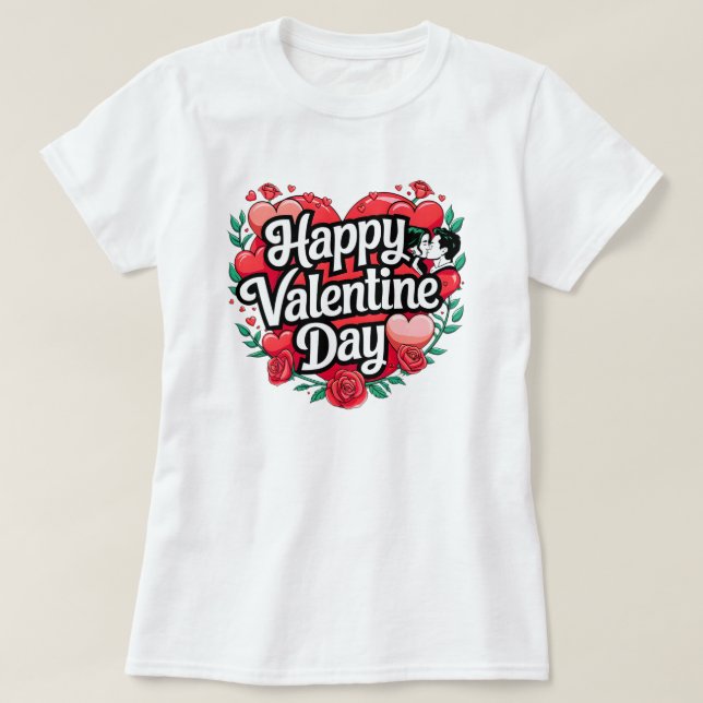 Camiseta Feliz Día de San Valentín a los Rosas del corazón  (Diseño del anverso)