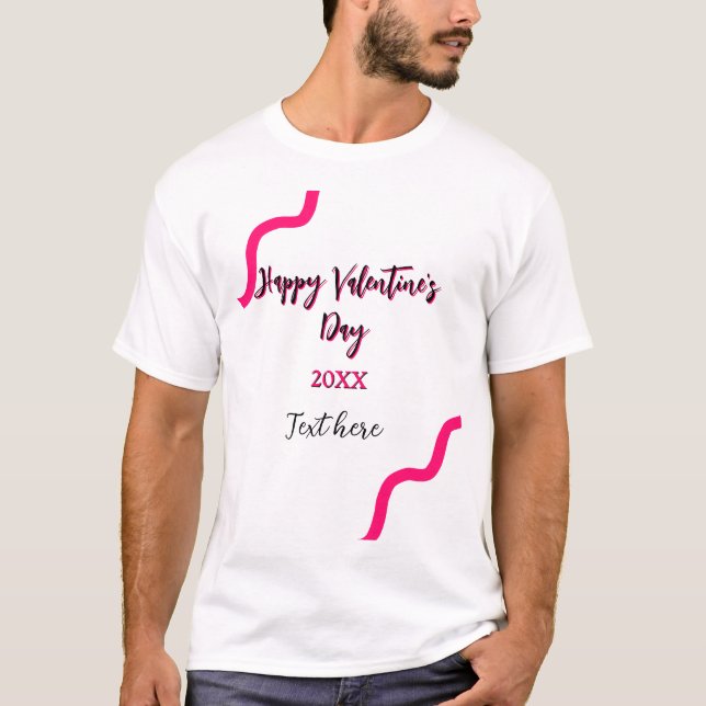 Camiseta Feliz día de San Valentín aguda espiral negra rosa (Anverso)