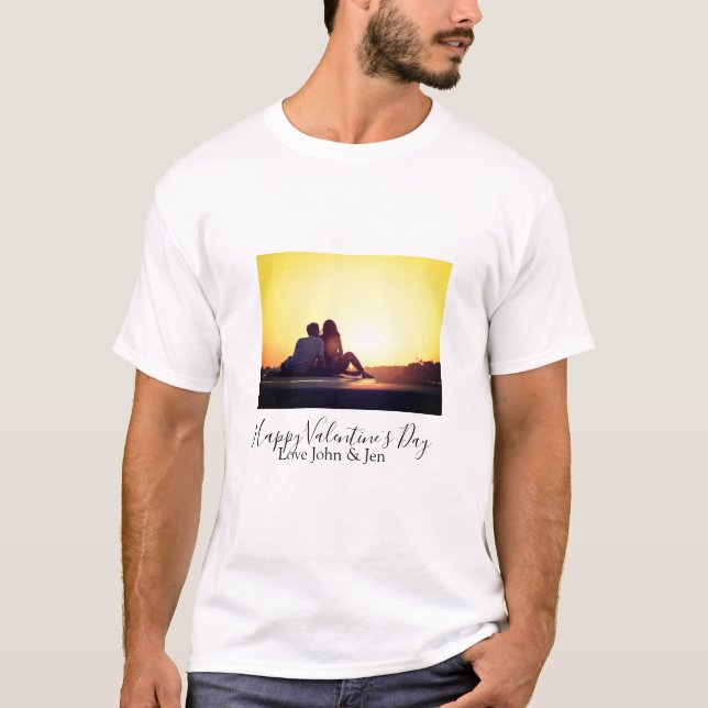 Camiseta Feliz día de San Valentín amor agregar nombre foto (Anverso)