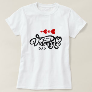 Camiseta Feliz día de San Valentín caligrafía Corazones roj