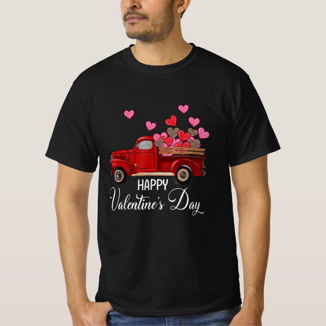 Camiseta Feliz Día de San Valentín. Camión corazón cargando (Anverso)