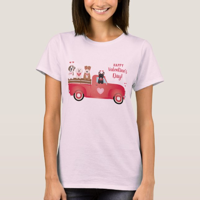 Camiseta Feliz Día de San Valentín Camión de recogida Perro (Anverso)