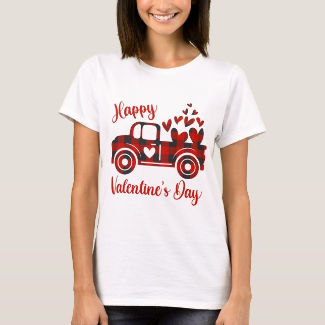 Camiseta Feliz Día de San Valentín Camión Rojo Corazón Cora (Anverso)