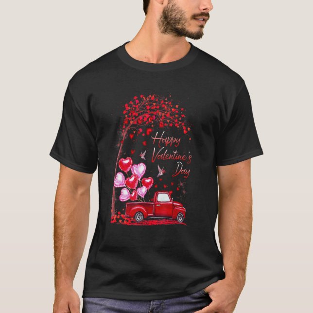 Camiseta Feliz Día de San Valentín, camionetas rojas corazó (Anverso)