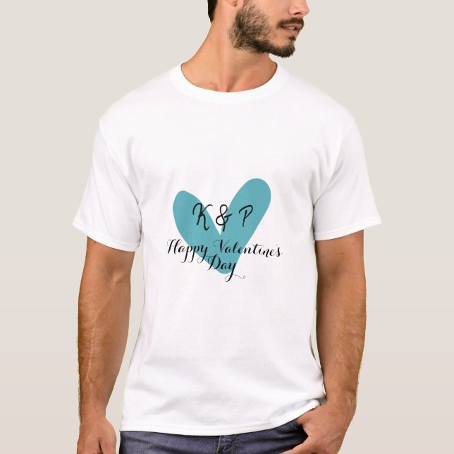 Camiseta Feliz día de San Valentín corazón de turquesa nomb (Anverso)