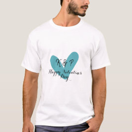 Camiseta Feliz día de San Valentín corazón turquesa nombre 