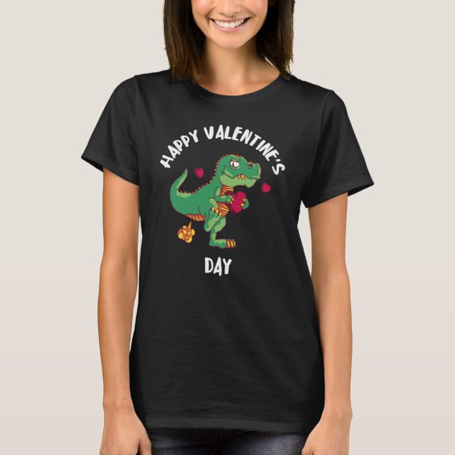 Camiseta Feliz Día de San Valentín Dino Corazones rex Amar  (Anverso)