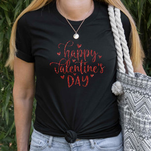 Camiseta Feliz Día de San Valentín Faux Red Purpurina Scrip