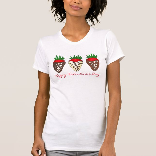 Camiseta Feliz Día de San Valentín Fresa cubierta de chocol (Anverso)