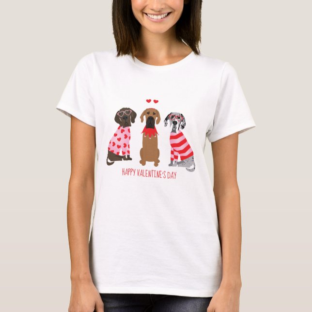 Camiseta Feliz Día de San Valentín grandes perros daneses (Anverso)