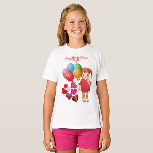 Camiseta Feliz Día de San Valentín Hija Globos Corazones (Anverso completo)