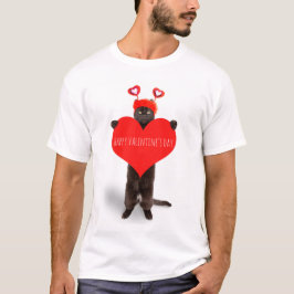 Camiseta Feliz Día de San Valentín lindo gato con humor de