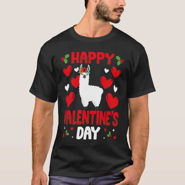 Camiseta Feliz Día de San Valentín Llama animal de amor al  (Anverso)