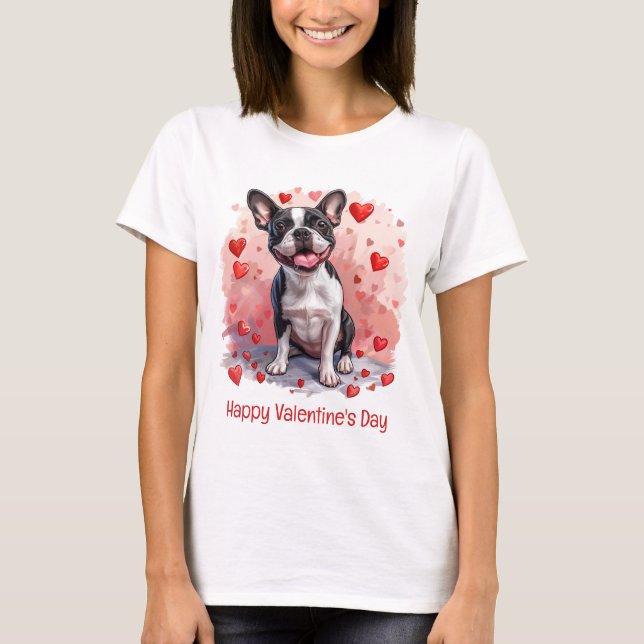Camiseta Feliz Día de San Valentín Perro Terrier de Boston (Anverso)