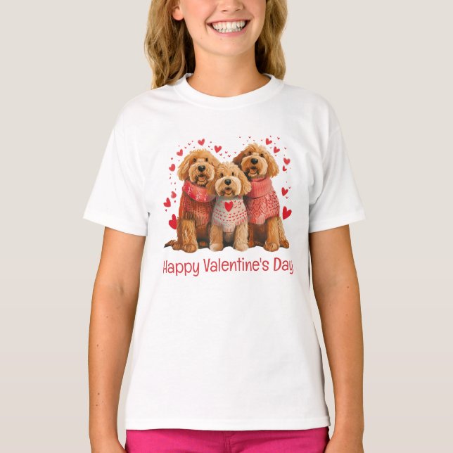 Camiseta Feliz día de San Valentín perros Goldendoodle (Anverso)