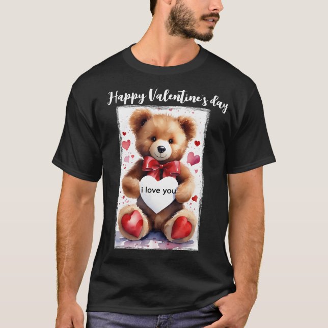Camiseta Feliz Día de San Valentín personalizado Teddy Bear (Anverso)