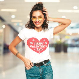 Camiseta feliz día de San Valentín retro corazón flores roj