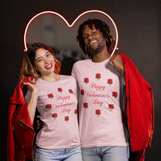 Camiseta Feliz Día de San Valentín suave Pastel Roses Rojos (Happy Valentine's Day Soft Pastel Red Roses Unisex T-Shirt)