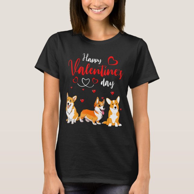 Camiseta Feliz Día de San Valentín tres ricos perros corgi (Anverso)