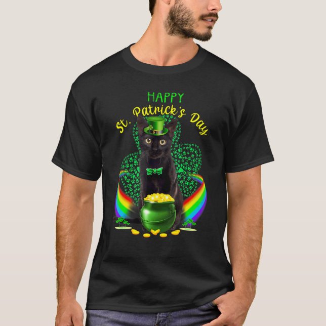 Camiseta Feliz Día de Santo Domingo Gato Negro Leprechaun G (Anverso)