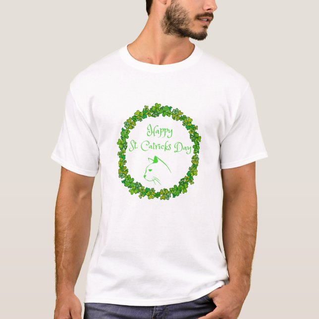 Camiseta Feliz Día de St. Catrick para los amantes del gato (Anverso)