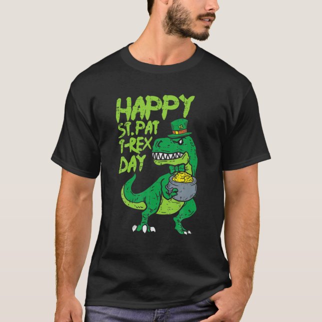 Camiseta Feliz Día de St Pat Trex Funny Patricks Day Dinosa (Anverso)
