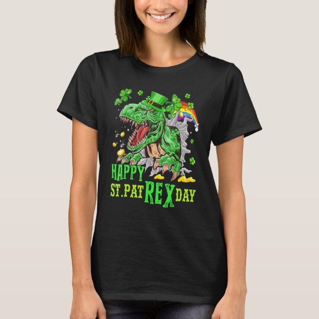 Camiseta Feliz Día de St Pat Trex Saint Patrick Dinosaur Bo (Anverso)