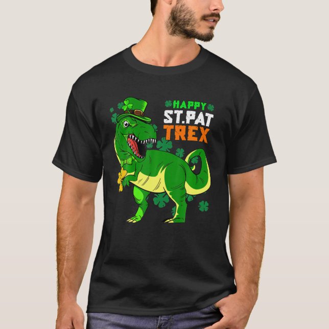 Camiseta Feliz Día de St Pat-Trex Saint Patrick Dinosaur Bo (Anverso)