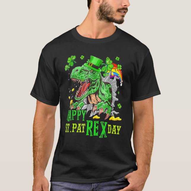 Camiseta Feliz Día de St Pat Trex Saint Patrick Dinosaur Bo (Anverso)