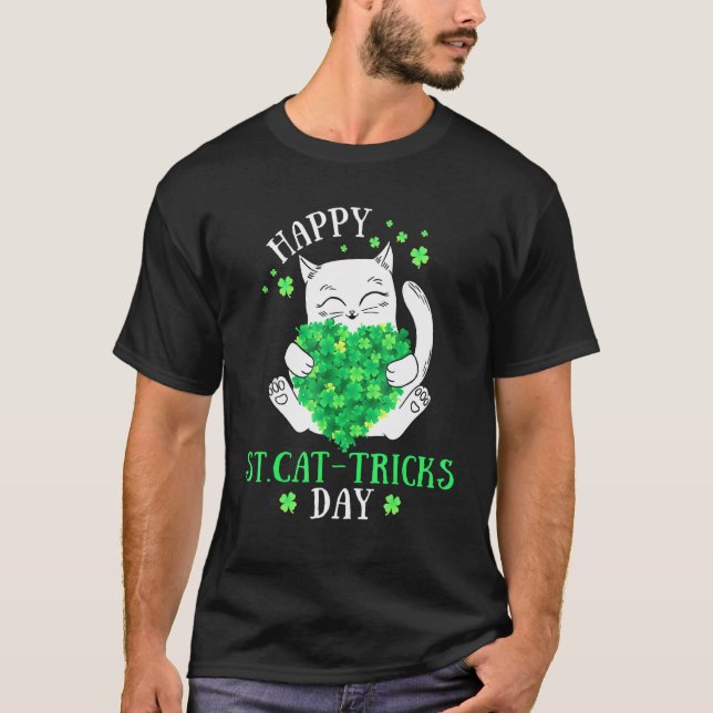 Camiseta Feliz Día de Tricks de St.Cat Gracioso Cat St Patr (Anverso)