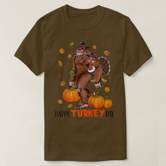 Camiseta Feliz Día de Turquía Gran pie Sasquatch Peregrino  (Diseño del anverso)