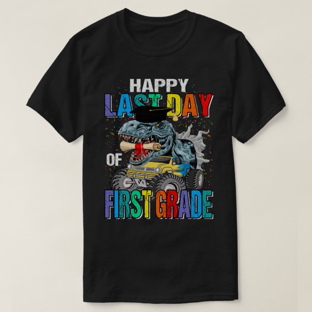 Camiseta Feliz Día Del Monstruo De Primer Grado Truck Dinos (Diseño del anverso)