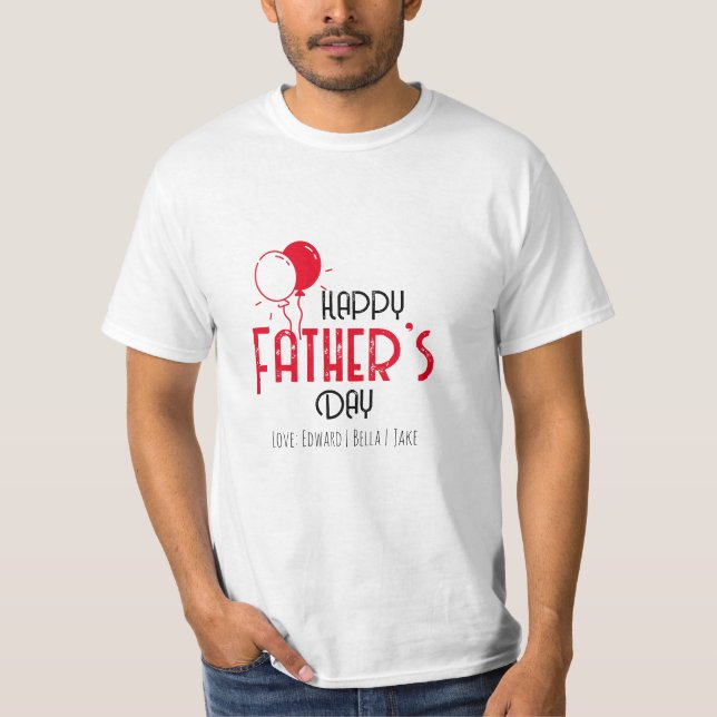 Camiseta Feliz Día del Padre con globos rojos y nombres (Anverso)