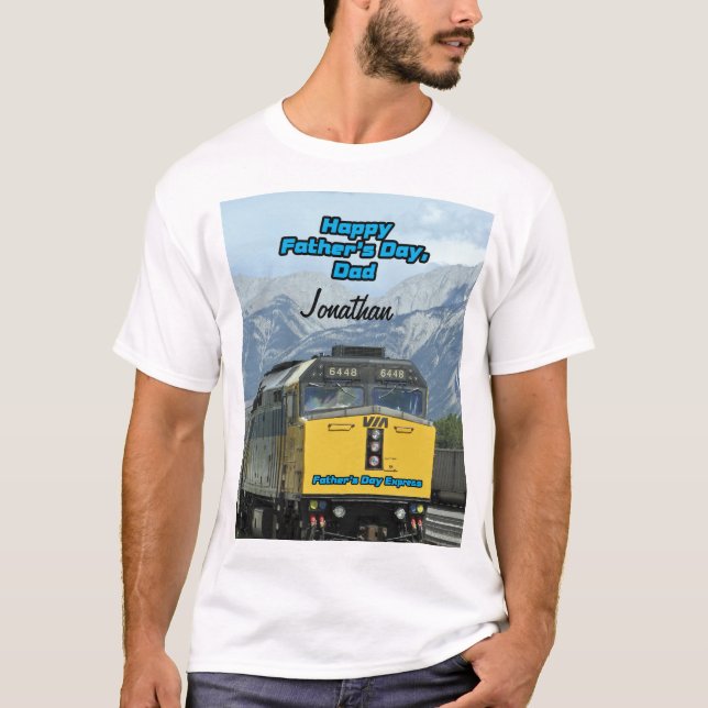 Camiseta Feliz Día del Padre, motor de tren amarillo (Anverso)