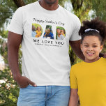 Camiseta Feliz Día del Padre Personalizado Collage de fotos<br><div class="desc">¡Crea un regalo elegante y memorable del "Feliz Día del Padre" para papá! Esta camiseta personalizado presenta un collage de tres fotos familiares favoritas de los niños diseñadas como un diseño moderno y audaz de tipografía sans serif. Personalice el texto del personalizado con los nombres de los niños. Se puede...</div>