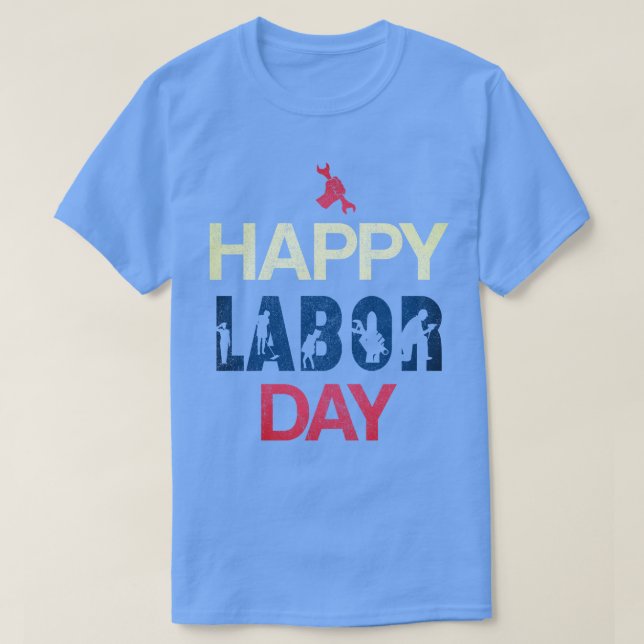 Camiseta Feliz Día Del Trabajo En Azul Blanco Rojo (Diseño del anverso)