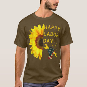 Camiseta Feliz Día del Trabajo Sunflower Bandera Americana
