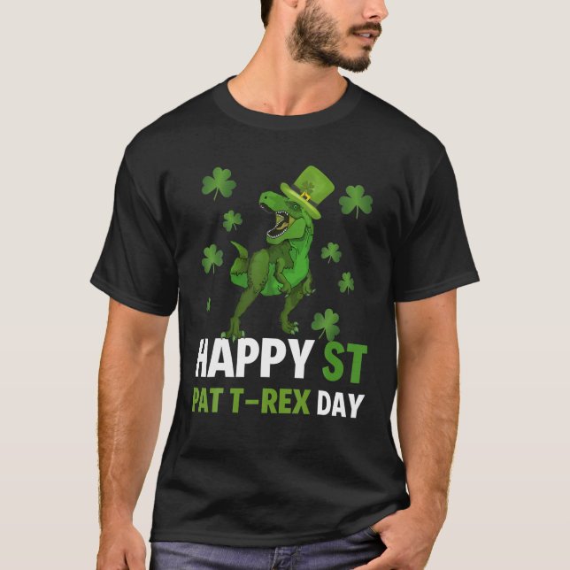 Camiseta Feliz Día del Trébol de St Pat Dino St Patricks Da (Anverso)