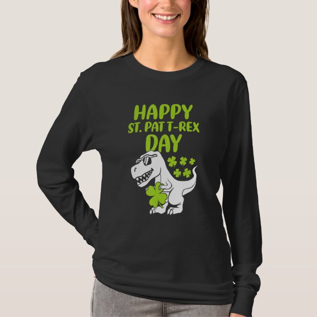 Camiseta Feliz Día del Trébol de St Pat Dino St Patricks Da (Anverso)