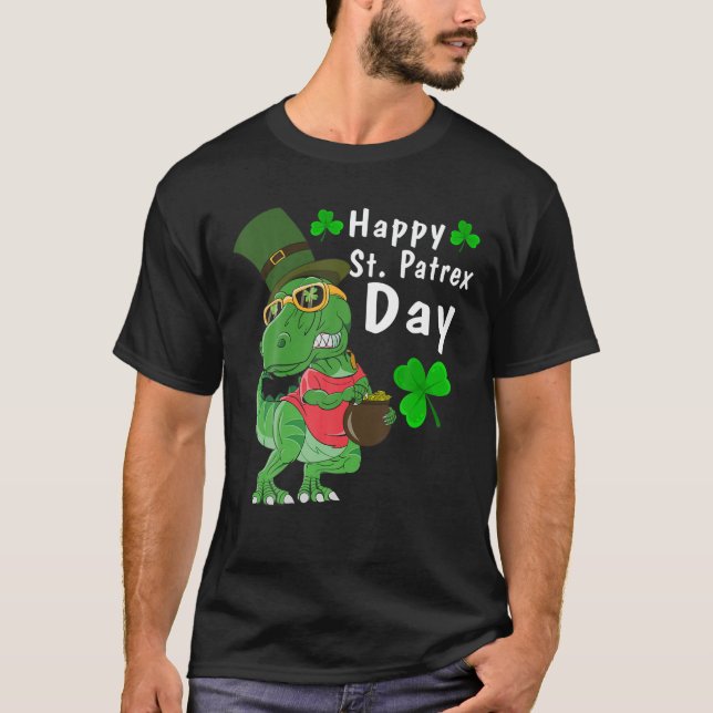 Camiseta Feliz Día del Trébol de St Pat Dino St Patricks Da (Anverso)