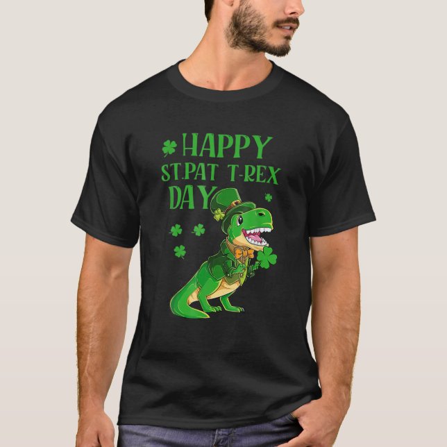 Camiseta Feliz Día del Trébol de St Pat Dino St Patricks Da (Anverso)